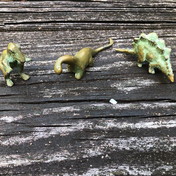 3 Brass Dinosaurs T-Rex/Brontosaurus/Stegosaurus Figurines